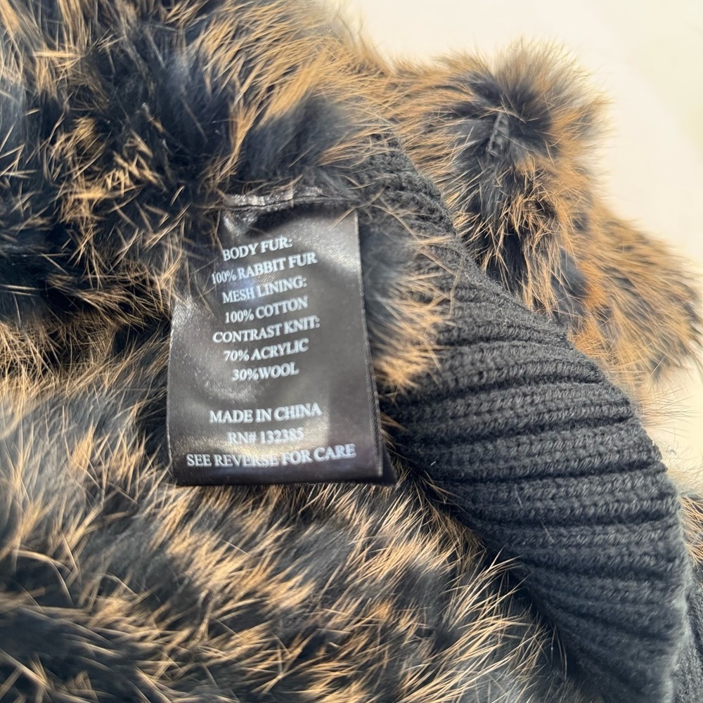 Love Token Rabbit Fur Black Brown Pull Over Vest-S - Picture 5 of 10
